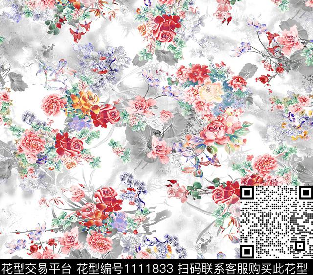 3260574881-41.jpg - 1111833 - 花卉 抽象 白底花 - 传统印花花型 － 女装花型设计 － 瓦栏