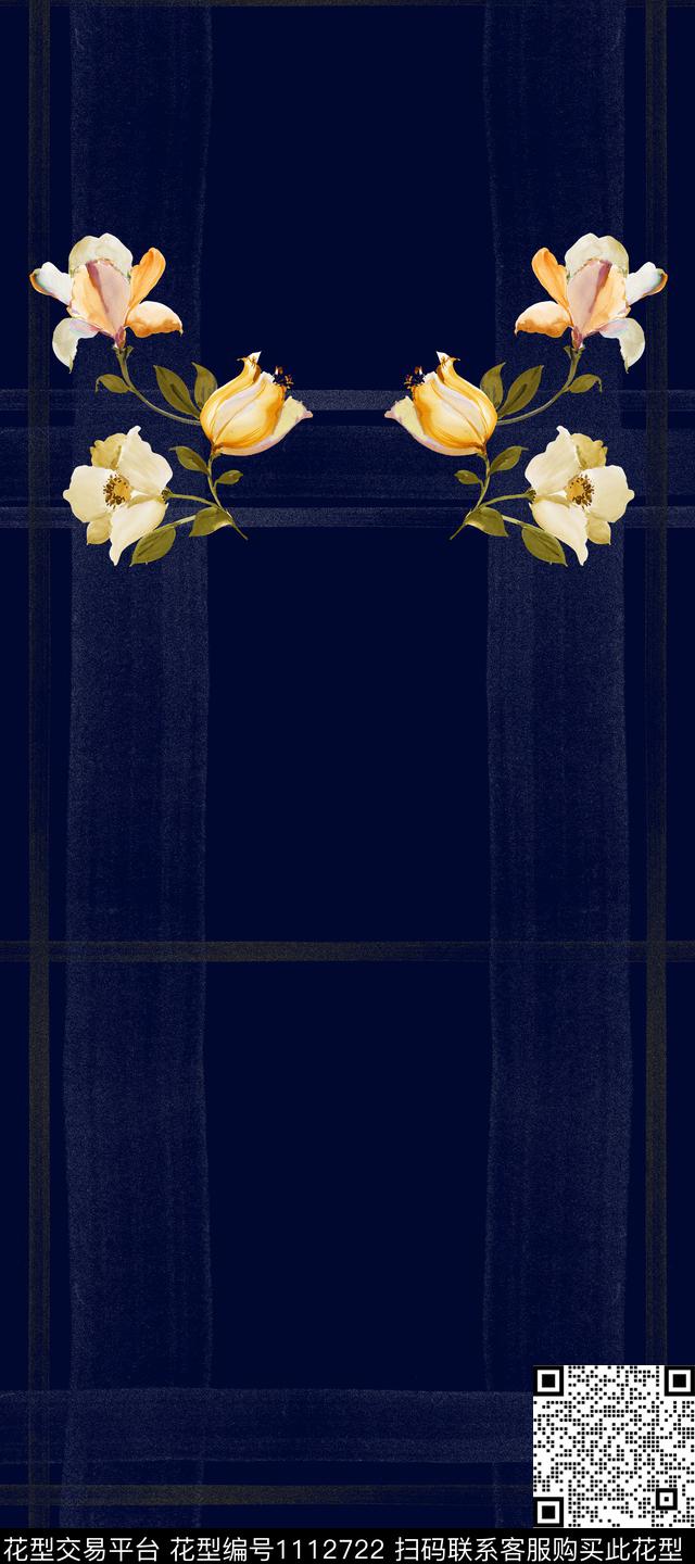 瓦蓝121.jpg - 1112722 - 水彩花卉 手绘花卉 定位花 - 数码印花花型 － 女装花型设计 － 瓦栏