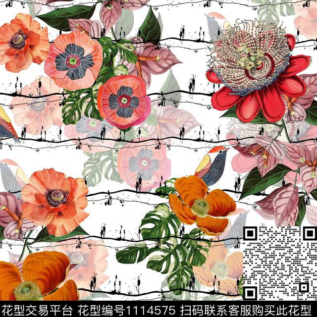 YS-0768F-1.jpg - 1114575 - 花卉 绿植树叶 热带花型 - 数码印花花型 － 女装花型设计 － 瓦栏