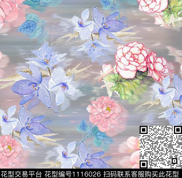 女203-1.jpg - 1116026 - 数码花型 手绘花卉 花卉 - 数码印花花型 － 女装花型设计 － 瓦栏