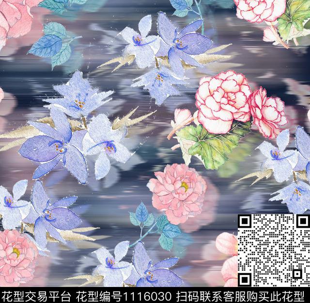 女203-2.jpg - 1116030 - 数码花型 手绘花卉 花卉 - 数码印花花型 － 女装花型设计 － 瓦栏