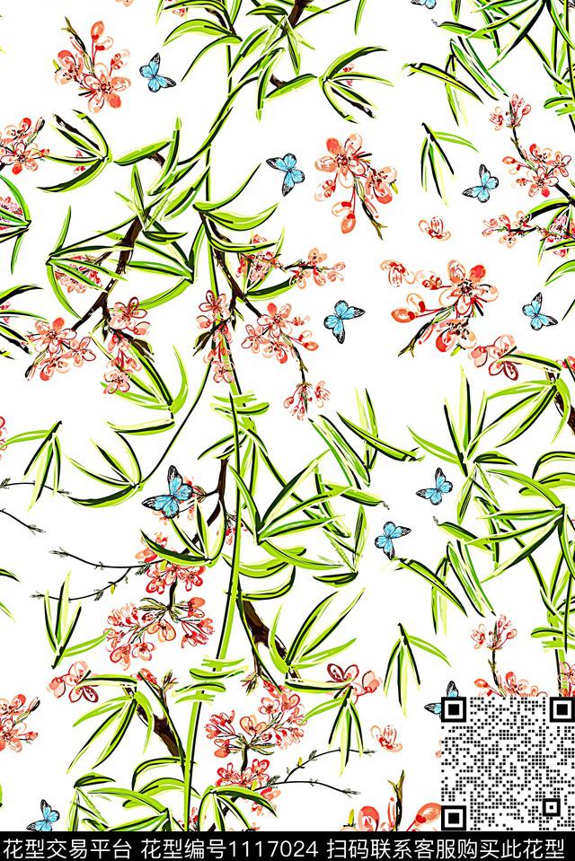 18038-2.jpg - 1117024 - 女装 绿植树叶 蝴蝶 - 数码印花花型 － 女装花型设计 － 瓦栏