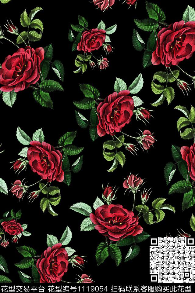 18056-2.jpg - 1119054 - 女装 手绘花卉 玫瑰花 - 数码印花花型 － 女装花型设计 － 瓦栏