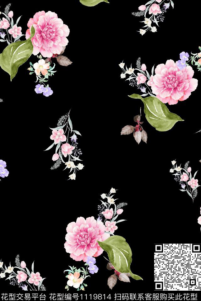 607.jpg - 1119814 - 花卉 数码花型 满版散花 - 数码印花花型 － 女装花型设计 － 瓦栏