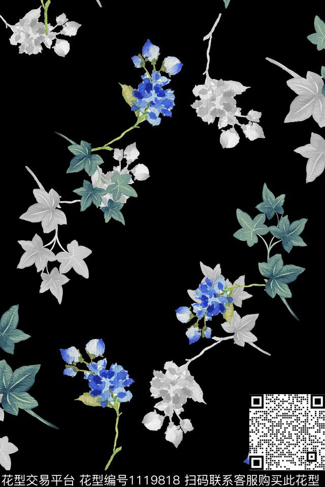 611.jpg - 1119818 - 花卉 数码花型 满版散花 - 数码印花花型 － 女装花型设计 － 瓦栏