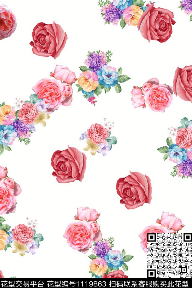 MH0089363.jpg - 1119863 - 花卉 数码花型 植物 - 数码印花花型 － 女装花型设计 － 瓦栏