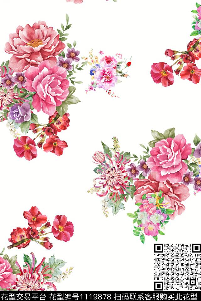 MH0095487.jpg - 1119878 - 花卉 数码花型 植物 - 数码印花花型 － 女装花型设计 － 瓦栏