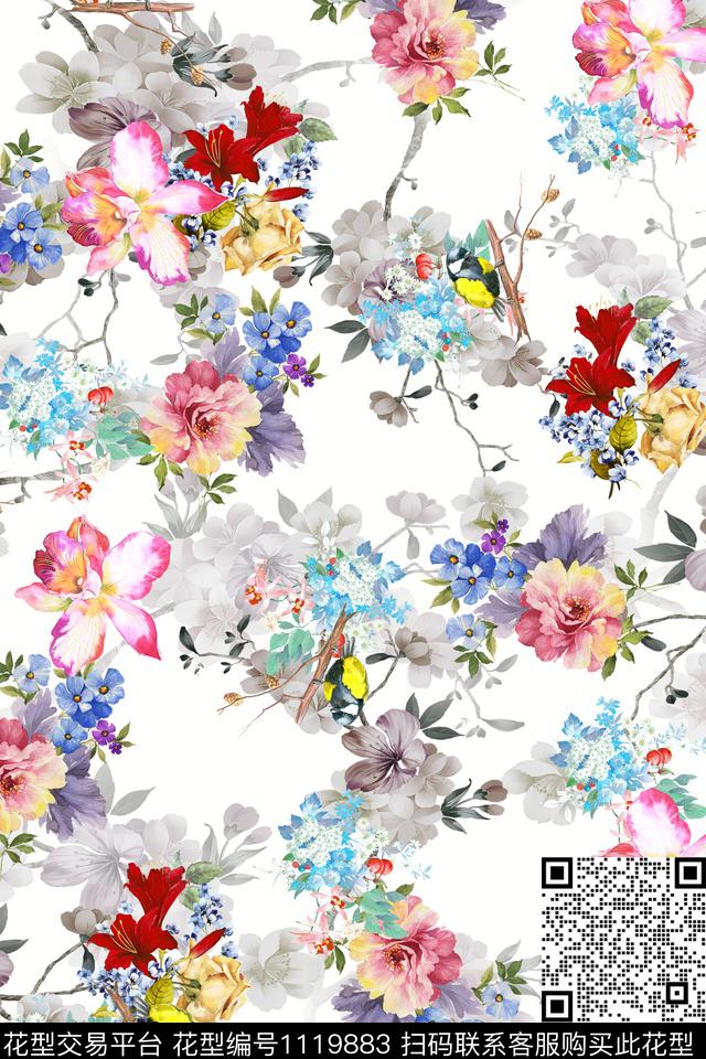 MH0095493.jpg - 1119883 - 花卉 数码花型 植物 - 数码印花花型 － 女装花型设计 － 瓦栏