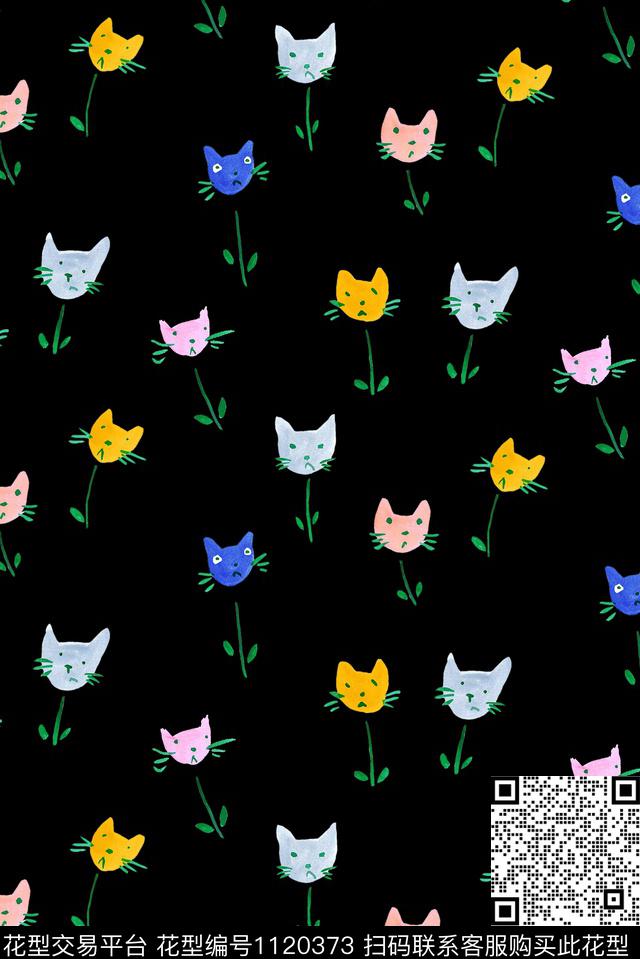 18058.jpg - 1120373 - 动物花卉 女装 猫 - 数码印花花型 － 女装花型设计 － 瓦栏