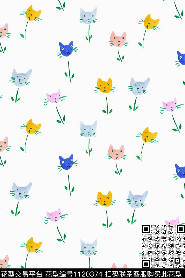 18058-1.jpg - 1120374 - 动物花卉 女装 猫 - 数码印花花型 － 女装花型设计 － 瓦栏