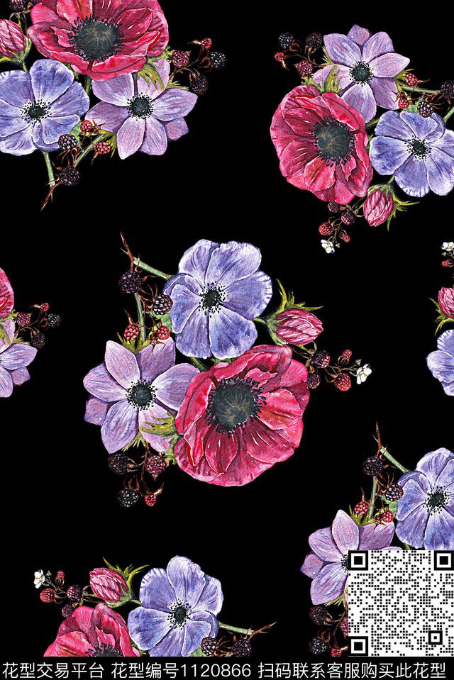 18060.jpg - 1120866 - 女装 手绘花卉 大花 - 数码印花花型 － 女装花型设计 － 瓦栏