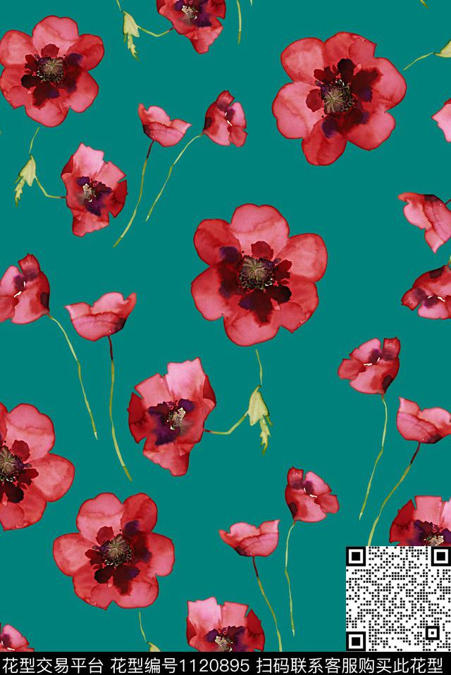 18061.jpg - 1120895 - 花卉 女装 罂粟花 - 数码印花花型 － 女装花型设计 － 瓦栏