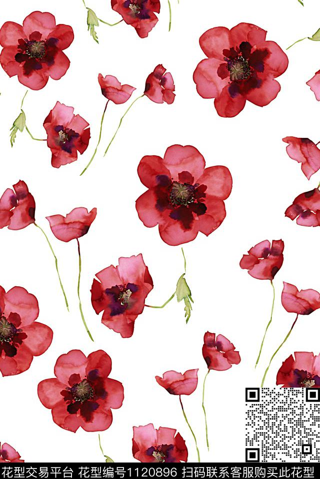 18061-1.jpg - 1120896 - 花卉 女装 罂粟花 - 数码印花花型 － 女装花型设计 － 瓦栏