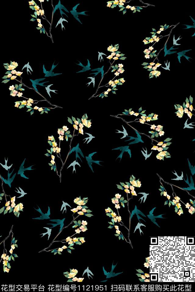 A1809001.jpg - 1121951 - 民族风 数码花型 黑底花卉 - 数码印花花型 － 女装花型设计 － 瓦栏