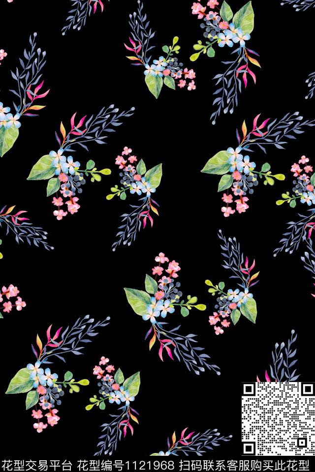 A180904.jpg - 1121968 - 民族风 数码花型 黑底花卉 - 数码印花花型 － 女装花型设计 － 瓦栏