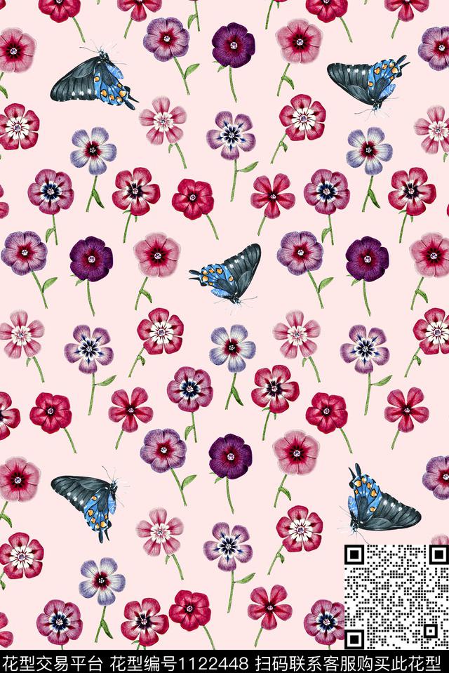18065.jpg - 1122448 - 女装 手绘花卉 蝴蝶 - 数码印花花型 － 女装花型设计 － 瓦栏