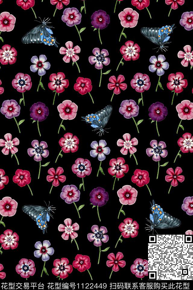 18065-1.jpg - 1122449 - 女装 手绘花卉 蝴蝶 - 数码印花花型 － 女装花型设计 － 瓦栏