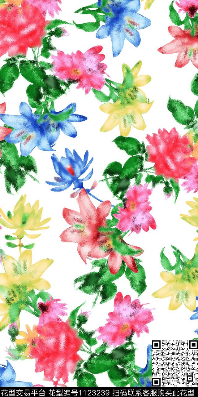 3260574881-43.jpg - 1123239 - 抽象 花卉 白底花 - 传统印花花型 － 女装花型设计 － 瓦栏