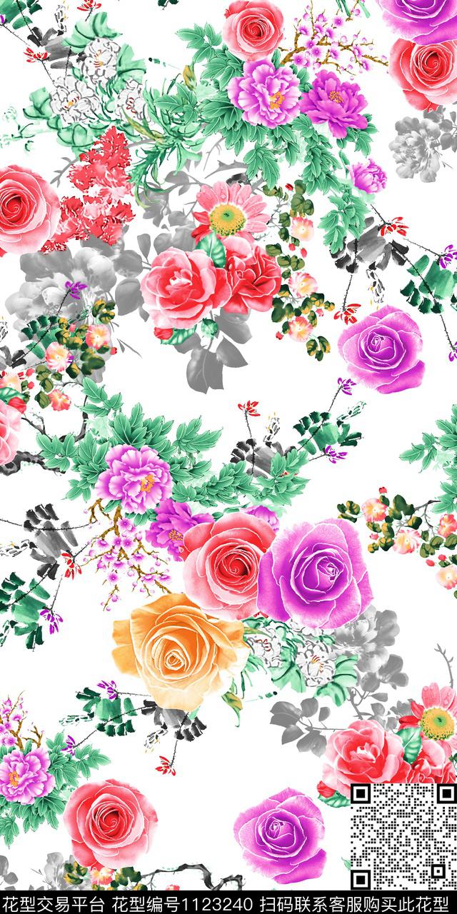 3260574881-44.jpg - 1123240 - 抽象 花卉 白底花 - 传统印花花型 － 女装花型设计 － 瓦栏