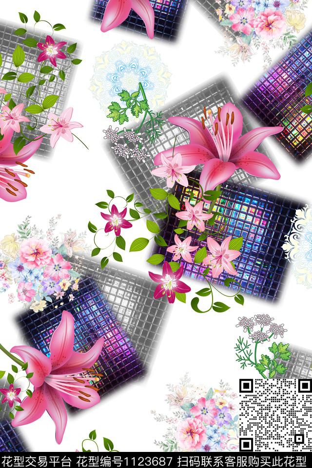 MH0120977.jpg - 1123687 - 几何 数码花型 花卉 - 数码印花花型 － 女装花型设计 － 瓦栏