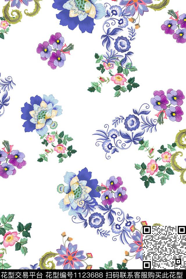 MH0120978.jpg - 1123688 - 数码花型 花卉 植物 - 数码印花花型 － 女装花型设计 － 瓦栏