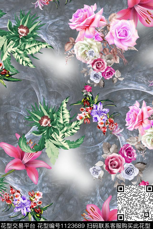 MH0120981.jpg - 1123689 - 抽象 数码花型 花卉 - 数码印花花型 － 女装花型设计 － 瓦栏