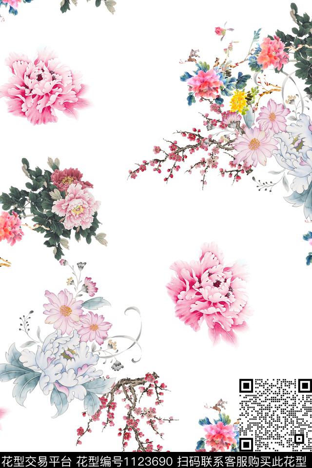 MH0120982.jpg - 1123690 - 数码花型 花卉 植物 - 数码印花花型 － 女装花型设计 － 瓦栏
