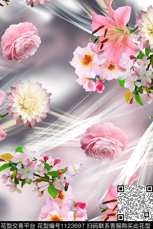 MH0121323.jpg - 1123697 - 抽象 数码花型 花卉 - 数码印花花型 － 女装花型设计 － 瓦栏
