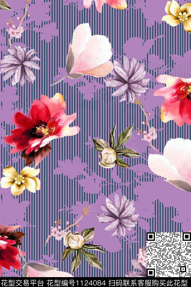 796.jpg - 1124084 - 数码花型 花卉 满版散花 - 数码印花花型 － 女装花型设计 － 瓦栏