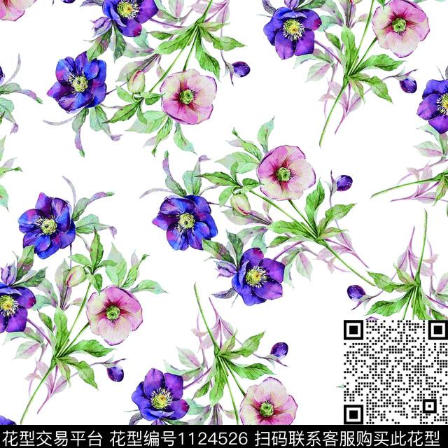 18092602-1.jpg - 1124526 - 手绘花卉 数码花型 满版散花 - 数码印花花型 － 女装花型设计 － 瓦栏