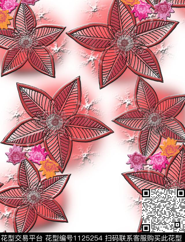 5653.jpg - 1125254 - 花卉 混合拼接 几何 - 数码印花花型 － 女装花型设计 － 瓦栏