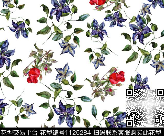 zj-033.jpg - 1125284 - 花卉 手绘花卉 水彩花卉 - 数码印花花型 － 女装花型设计 － 瓦栏