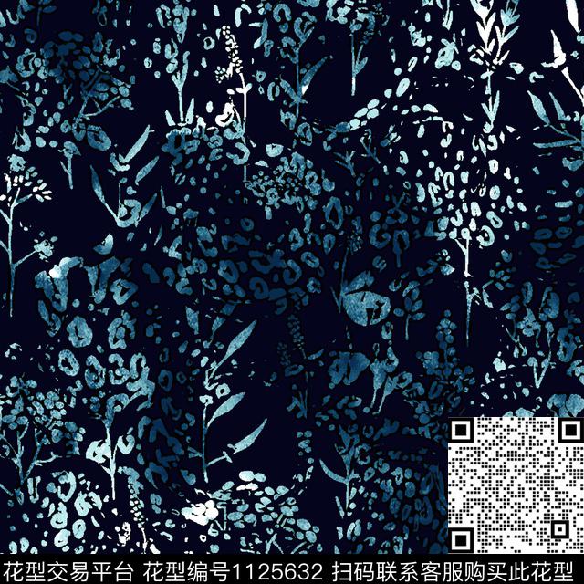 笔纹花卉豹纹-水墨.jpg - 1125632 - 豹纹 小碎花 动物 - 传统印花花型 － 女装花型设计 － 瓦栏