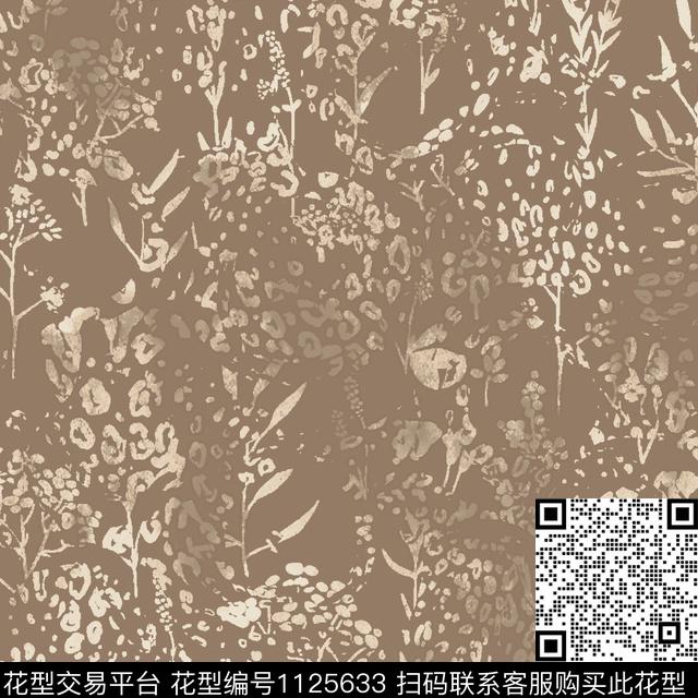 笔纹花卉豹纹-水墨-2.jpg - 1125633 - 豹纹 小碎花 动物 - 传统印花花型 － 女装花型设计 － 瓦栏