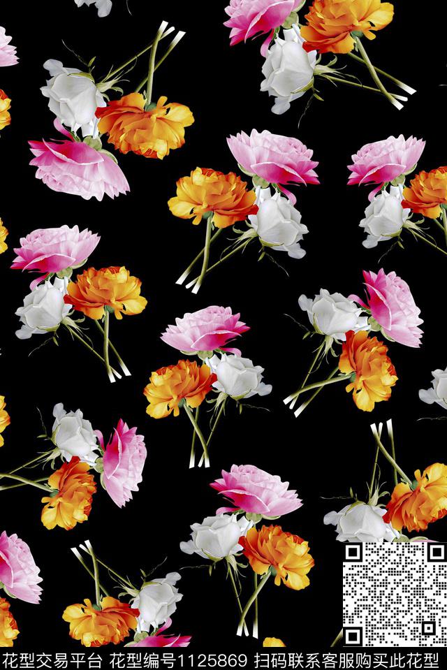 18074-1.jpg - 1125869 - 女装 手绘花卉 玫瑰花 - 数码印花花型 － 女装花型设计 － 瓦栏