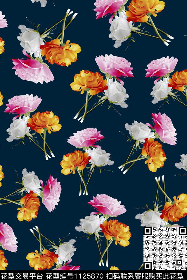 18074.jpg - 1125870 - 女装 手绘花卉 玫瑰花 - 数码印花花型 － 女装花型设计 － 瓦栏
