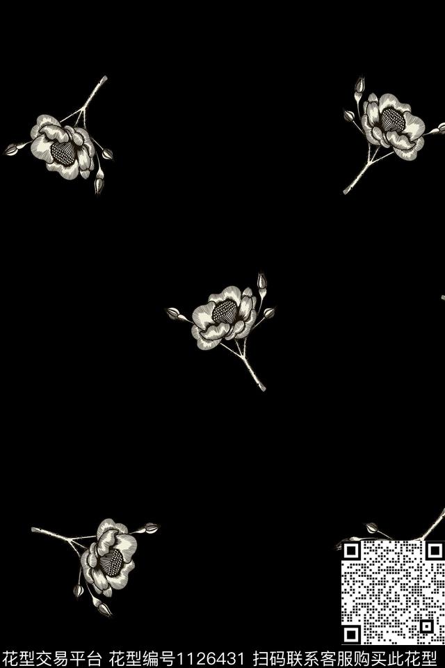 A181002.jpg - 1126431 - 数码花型 黑底花卉 民族风 - 数码印花花型 － 女装花型设计 － 瓦栏