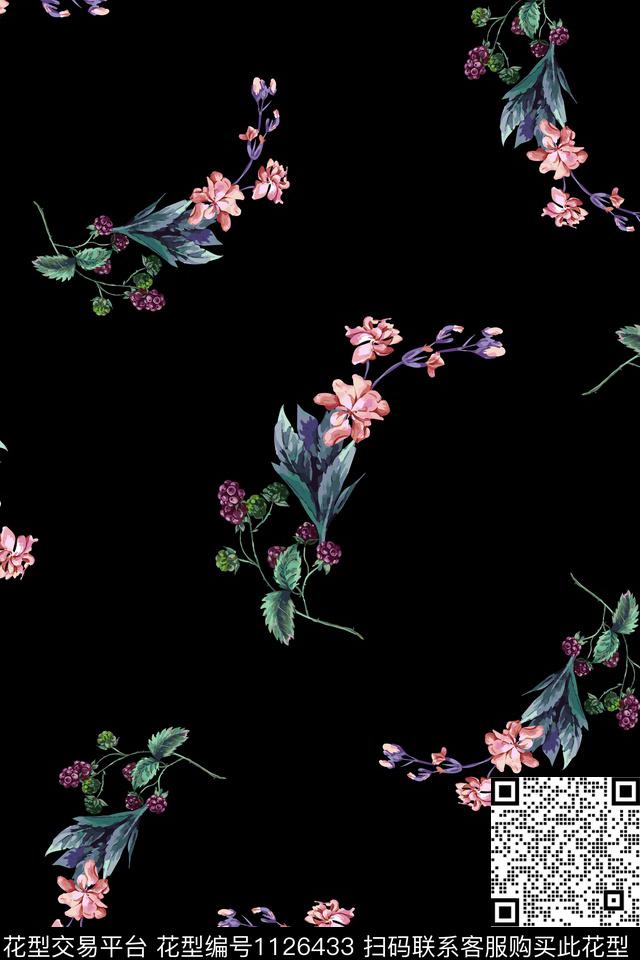 A181005.jpg - 1126433 - 数码花型 黑底花卉 民族风 - 数码印花花型 － 女装花型设计 － 瓦栏