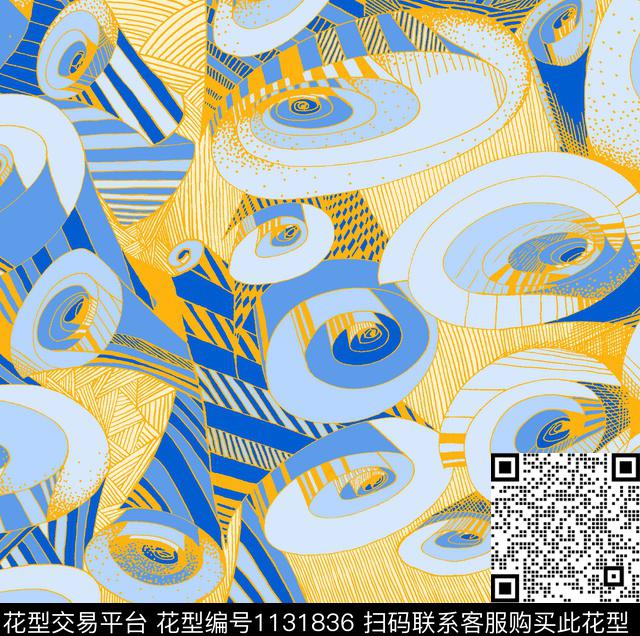 插画10.jpg - 1131836 - 靛蓝 纹理 抽象 - 数码印花花型 － 女装花型设计 － 瓦栏