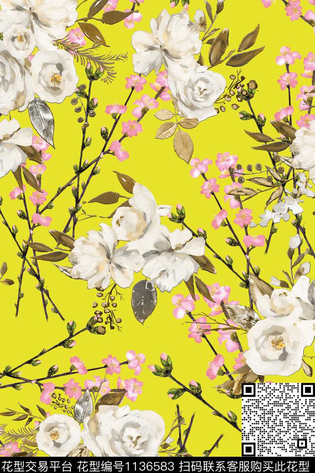1810281.jpg - 1136583 - 数码花型 花卉 彩地花卉 - 数码印花花型 － 女装花型设计 － 瓦栏