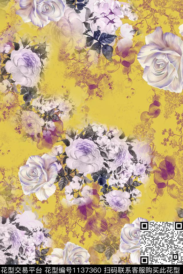 1810284.jpg - 1137360 - 数码花型 花卉 彩地花卉 - 数码印花花型 － 女装花型设计 － 瓦栏