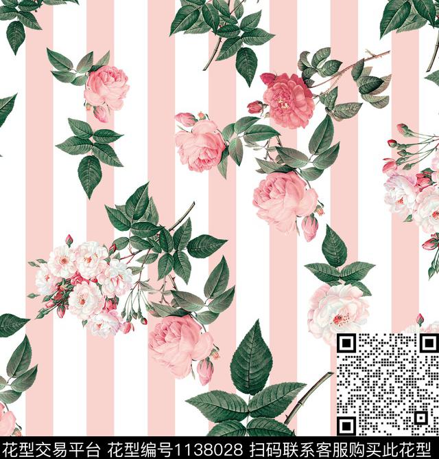 玫瑰条纹.jpg - 1138028 - 条纹 大牌风 几何 - 数码印花花型 － 女装花型设计 － 瓦栏
