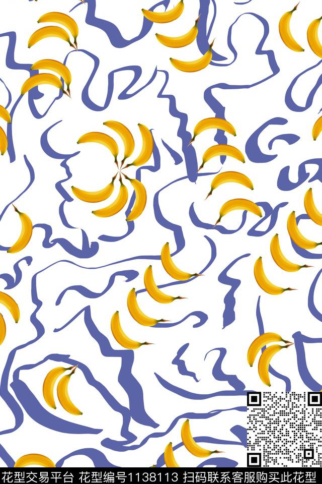 线条香蕉3.jpg - 1138113 - 数码花型 男装 抽象 - 数码印花花型 － 男装花型设计 － 瓦栏
