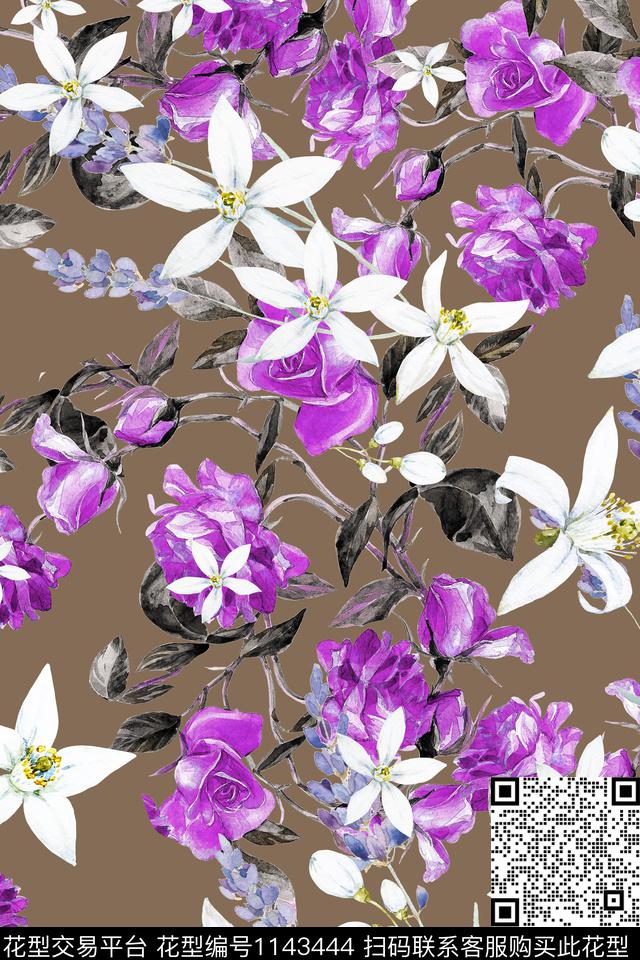 1811115-1.jpg - 1143444 - 数码花型 花卉 彩地花卉 - 数码印花花型 － 女装花型设计 － 瓦栏