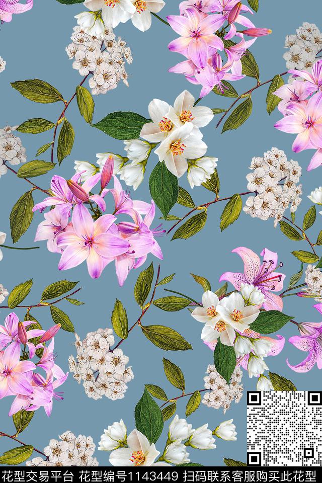 1811116.jpg - 1143449 - 数码花型 花卉 彩地花卉 - 数码印花花型 － 女装花型设计 － 瓦栏