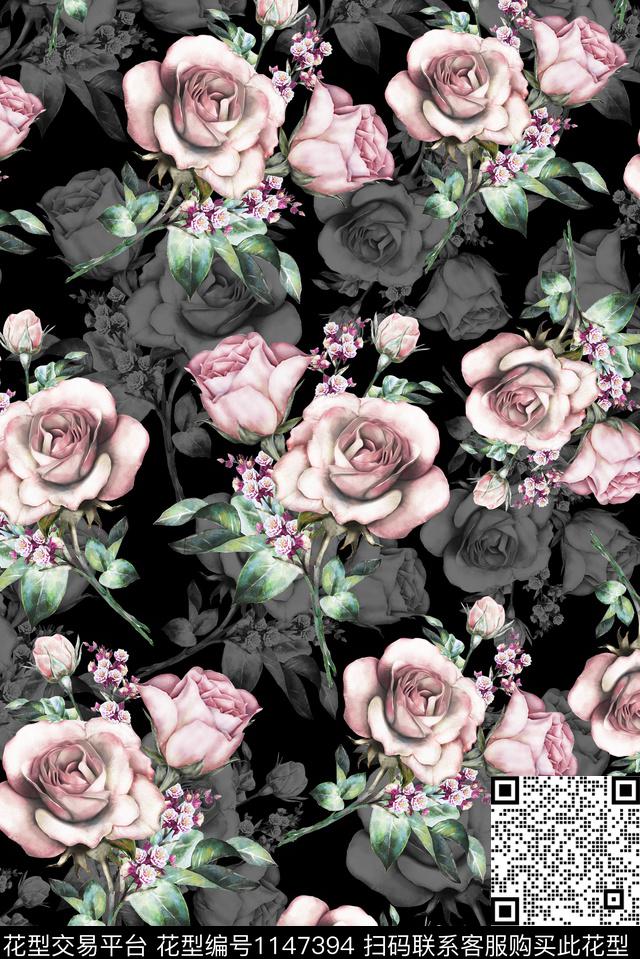 18086.jpg - 1147394 - 玫瑰花 手绘花卉 女装 - 数码印花花型 － 女装花型设计 － 瓦栏