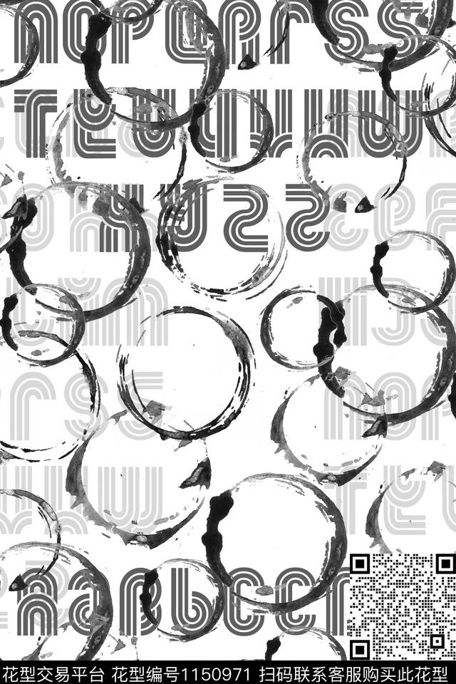 20181130002.jpg - 1150971 - 黑白花型 字母 抽象 - 数码印花花型 － 女装花型设计 － 瓦栏
