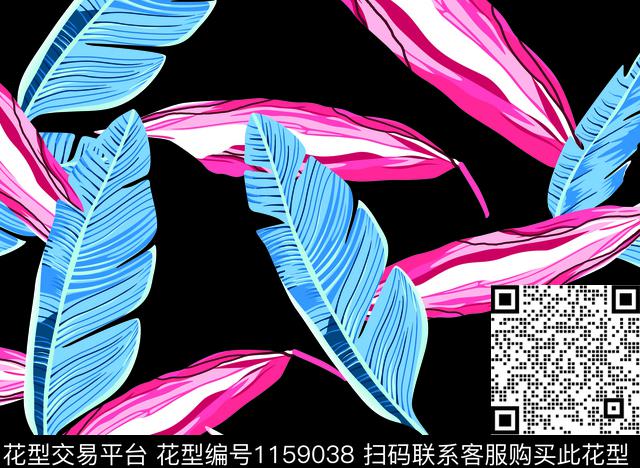 1829-蓝红叶.jpg - 1159038 - 数码花型 热带花型 泳装 - 数码印花花型 － 泳装花型设计 － 瓦栏