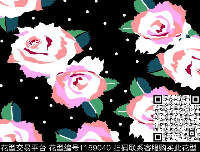 1830-白花叶点.jpg - 1159040 - 数码花型 手绘花卉 泳装 - 数码印花花型 － 泳装花型设计 － 瓦栏
