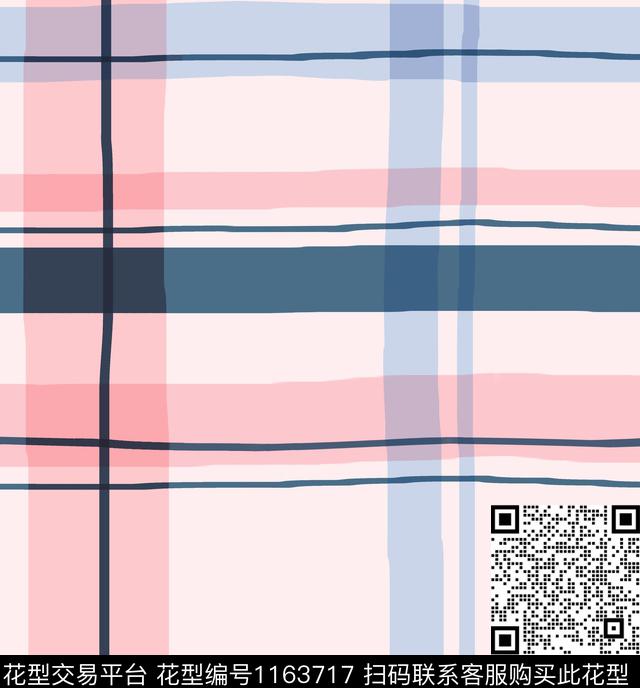 plaid pink blue elegance 2.jpg - 1163717 - 手绘 几何 格子 - 数码印花花型 － 女装花型设计 － 瓦栏